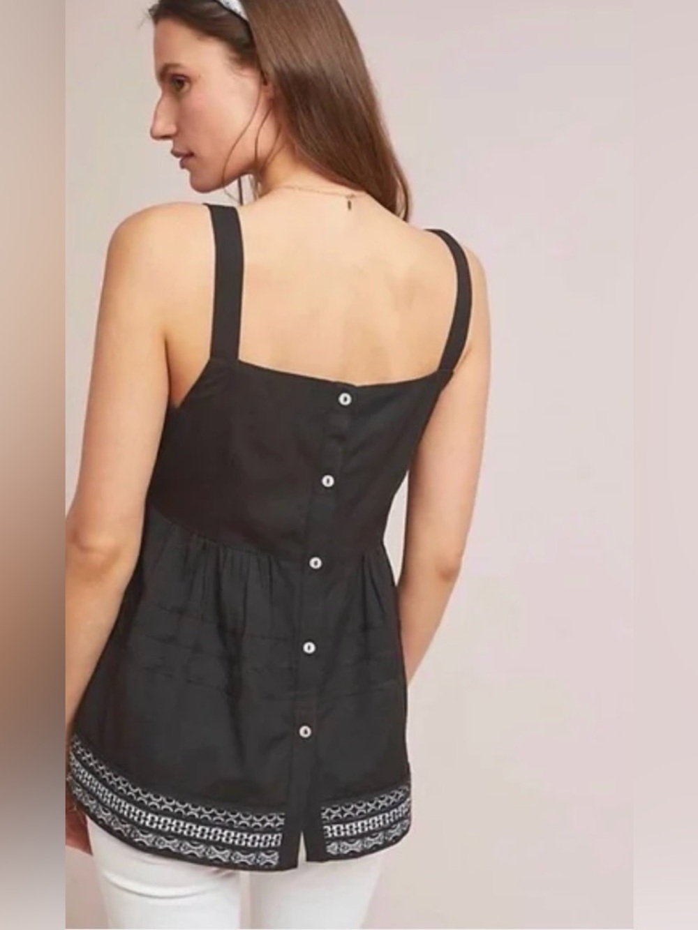 Anthro Amit Aggarwal Olivia Black Cotton Linen Embroidered Top Shirt Blouse NWT - Picture 2 of 15